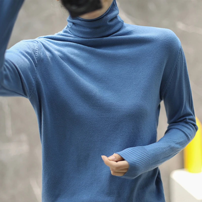 Sweter damski z golfem jesienno-zimowy ciepłe koszule Bottiming koreańska moda swetry z długim rękawem Slim Fit Casual ciepłe dzianiny