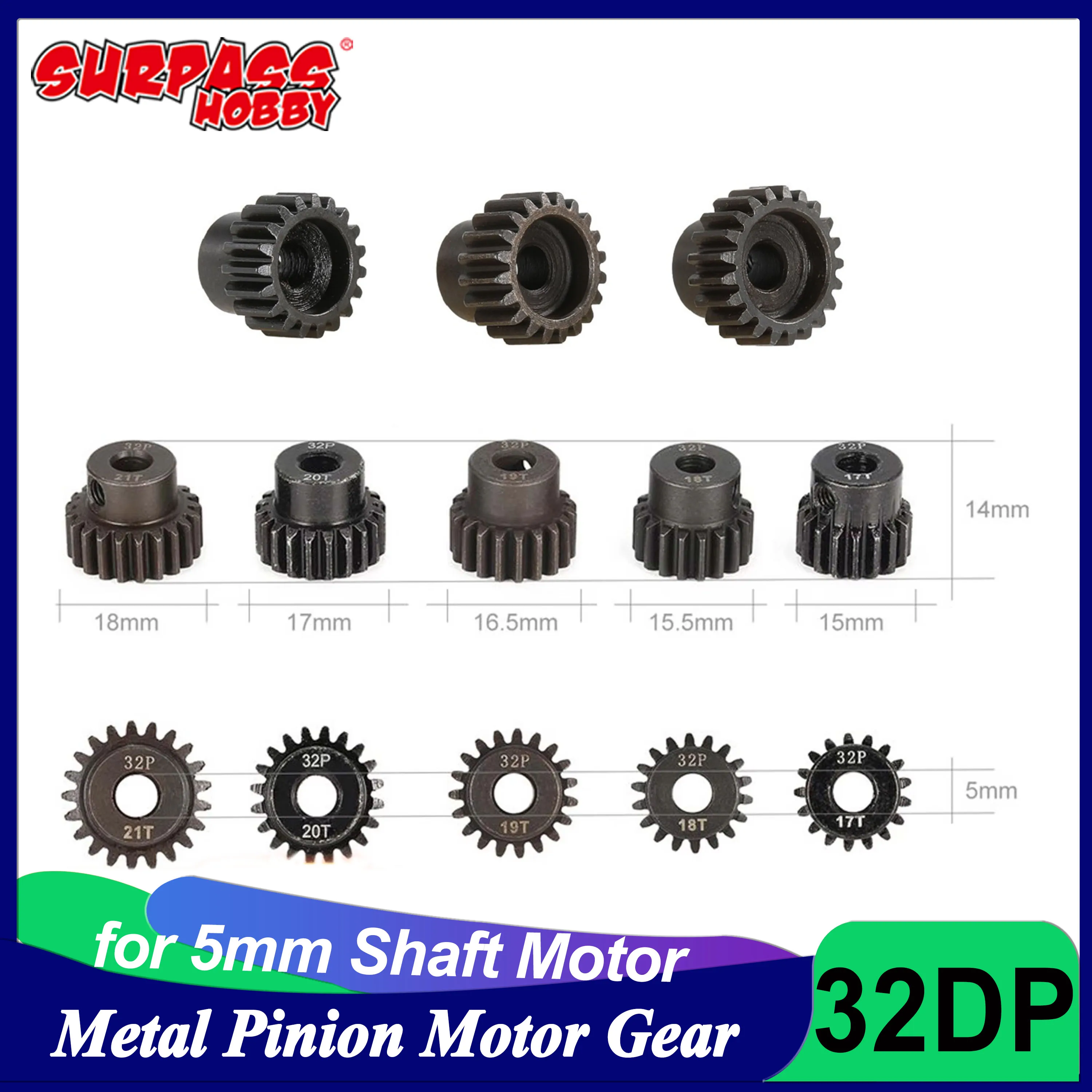 

32DP 5mm 13T 14T 15T 16T 17T 18T 19T 20T 21T Black Steel Pinion Motor Gear for 1/8 1/10 RC Car Wltoys HSP Traxxas Tamiya HSP