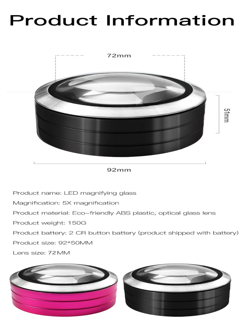 Portable Desktop Magnifier Lens Led Light Paperweight Cylinder Desktop Portable Handheld Magnifier