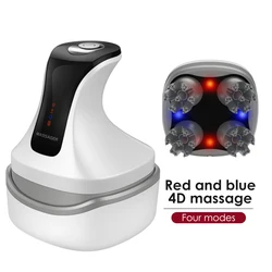 4D Smart Head Massager Elektrische Kopfhautbürste Nacken Schulterpflege Rot Blau Licht Haarpflege IPX7 Wasserdichtes kabelloses Kopfhautmassagegerät