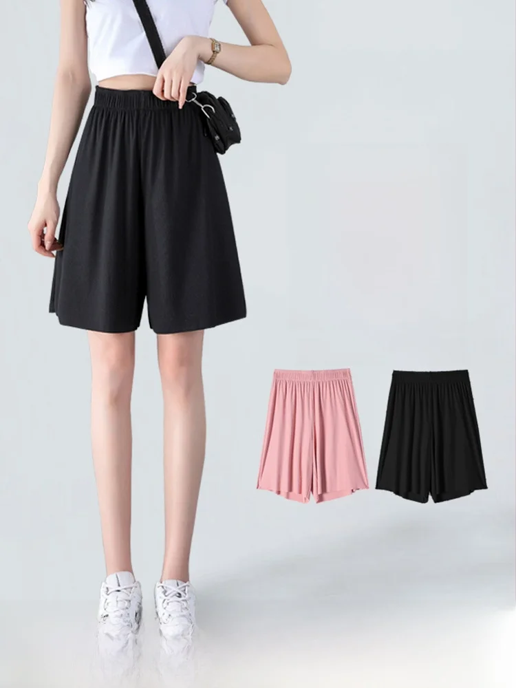 Ice Silk High Waist ort Sports orts Women Summer Thin Five-Point Casual Wide Leg Loose Fitn Pants Outerwear