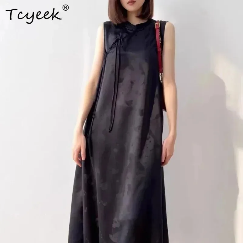 Tcyeek Kleider aus 100 % natürlicher Maulbeerseide für Damen, elegante Damenkleider, Vintage-Kleid, Jacquard-Kleidung für Frühling und Sommer, Платье