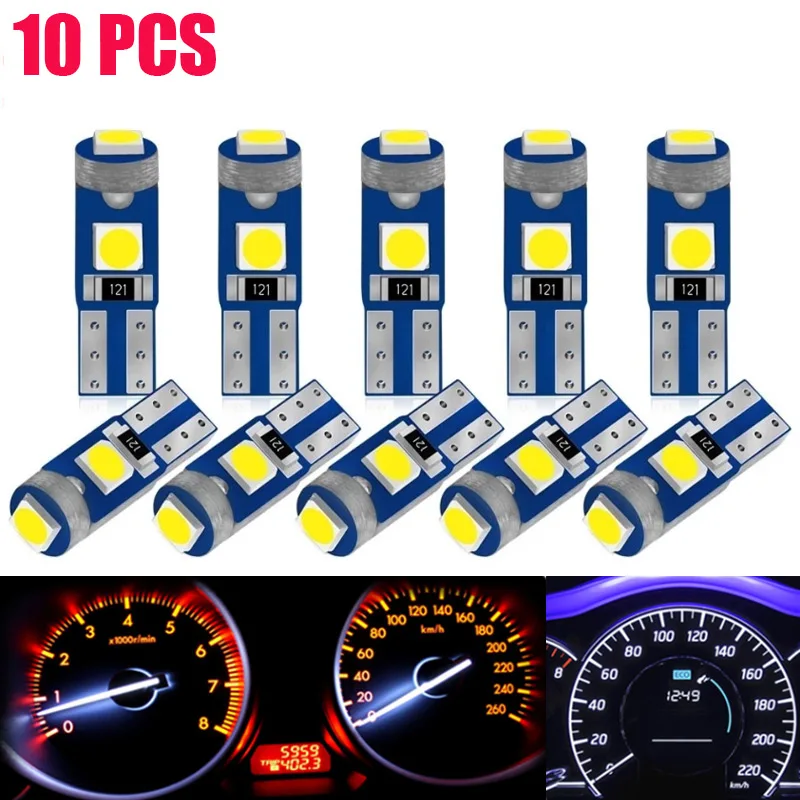 

5/10pcs t5 w3w w1.2w Led Instrument Lamp Blue Red Car Center Console Dashboard Warming Indicator Wedge Lights 6000K 12V White