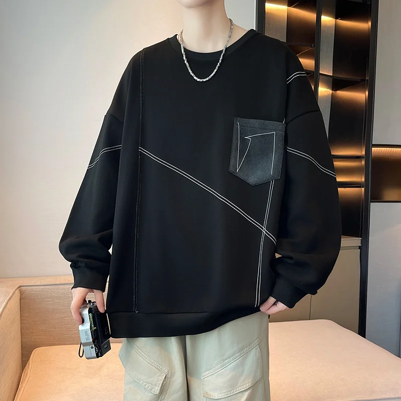 

Мужской повседневный универсальный пуловер с круглым вырезом, футболка с длинными рукавами, толстовка, топ