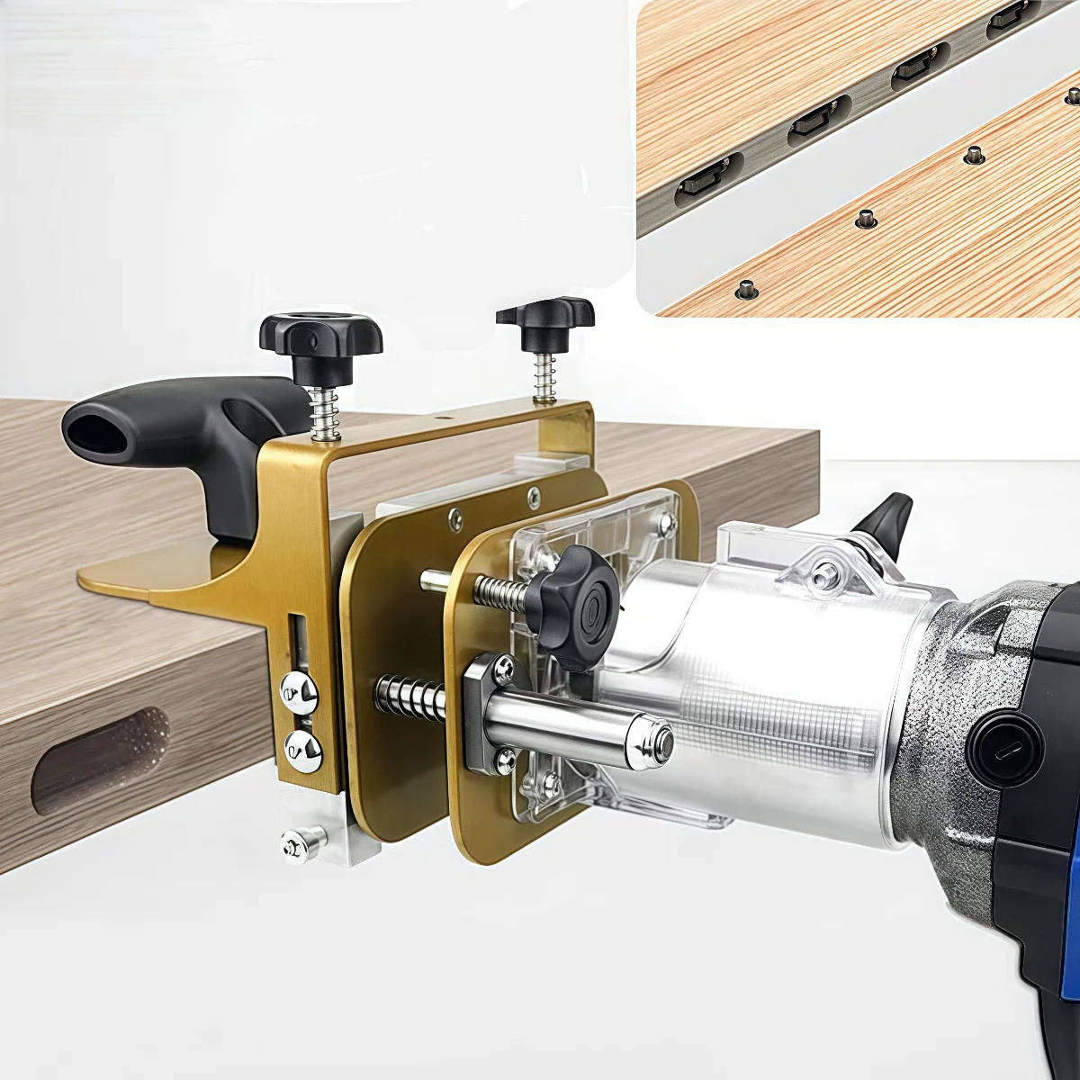 2 In 1 Invisible Fastener Slotting Mortising Jig, Linear Track Punch Locator Woodworking Slotting Bracket for Trimming Machine