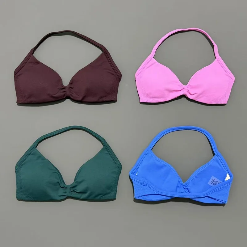 Soutien-gorge de sport à bretelles fines pour femme, maintien élevé, sans couture, style halter, eff