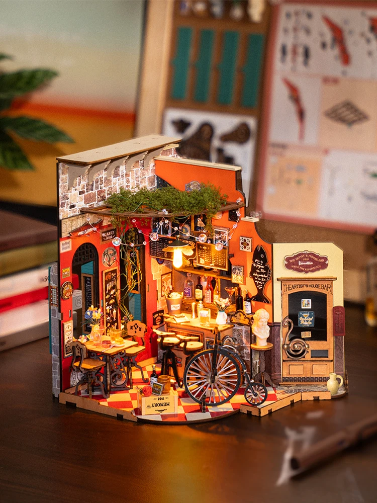 Robotime Rolife DIY Cheers Bar y comedor casa de muñecas con muebles casa de muñecas en miniatura kits de madera juguete para niños adultos (DG173)