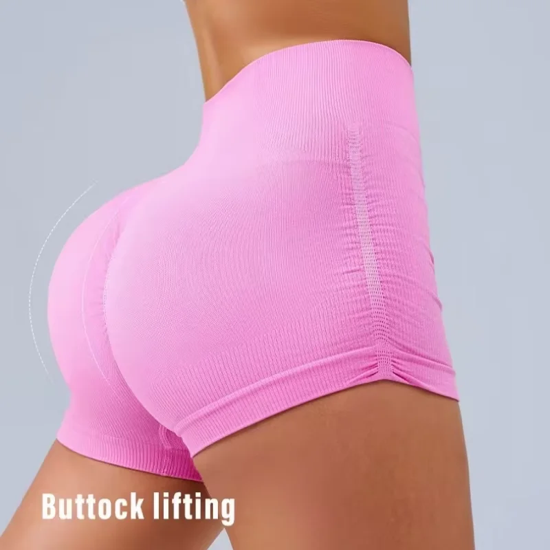 Sommerliche High-Waist-Yoga-Shorts für Damen, 3 Zoll, Po-Lifting, nahtlos, schmal geschnitten, rollt nicht herunter, Pilates-Fitness-Workout-Shorts – Detail 3