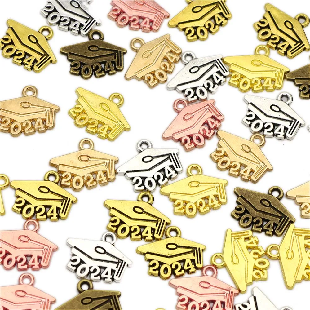 20Pcs Graduate 2024 Charms Metal Pendants Graduation Bachelor Cap Jewelry Charms for Necklaces Bracelet Jewelry Accessories