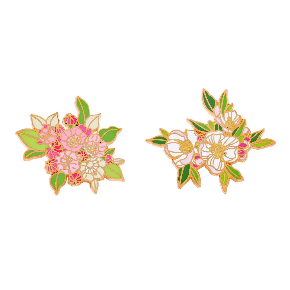 Kreatywna odznaka metalowa z motywem roślin i kwiatów, broszka z kamelią, pamiątkowa przypinka.