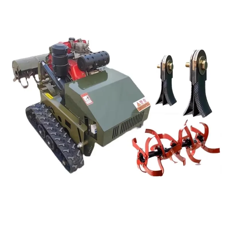 

Remote control diesel rotary tillage and grass crushing integrated greenhouse orchard loosening farmland management machine