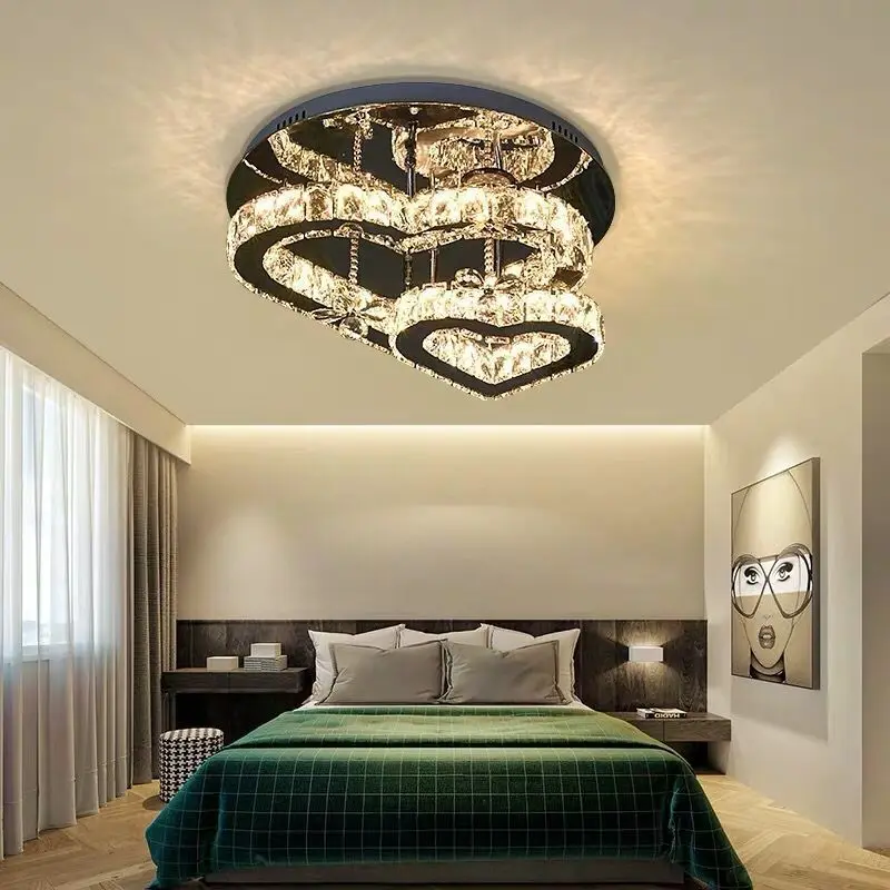 Modern LED Heart Shaped Crystal Chandelier Ceiling Lamp for Living Dining Room Bedroom Home Lighting