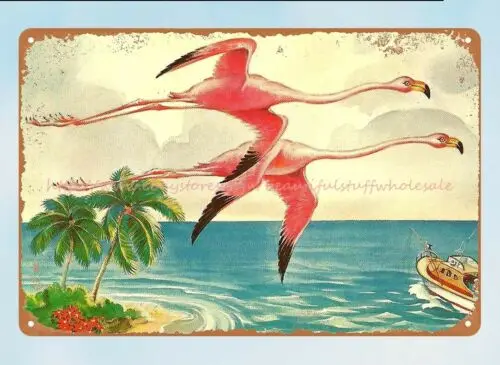 Flamingos in Flight metal tin sign home accessories Tin Plaque