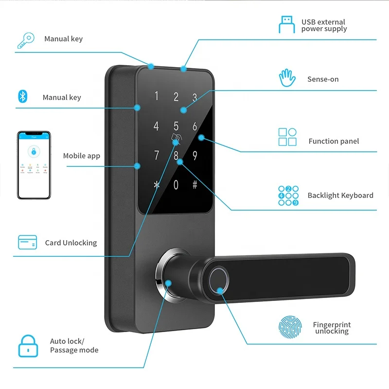 wifi tuya smart door lock classic handle digital code fingerprint ttlock door digital lock wireless Wireless keypad ttlock