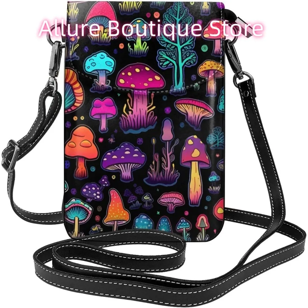 

Cartoon Mushrooms Crossbody Bag for Women PU Leather Small Travel Cell Phone Pouch Lightweight Mini Phone Purse Wallet Cross Bod