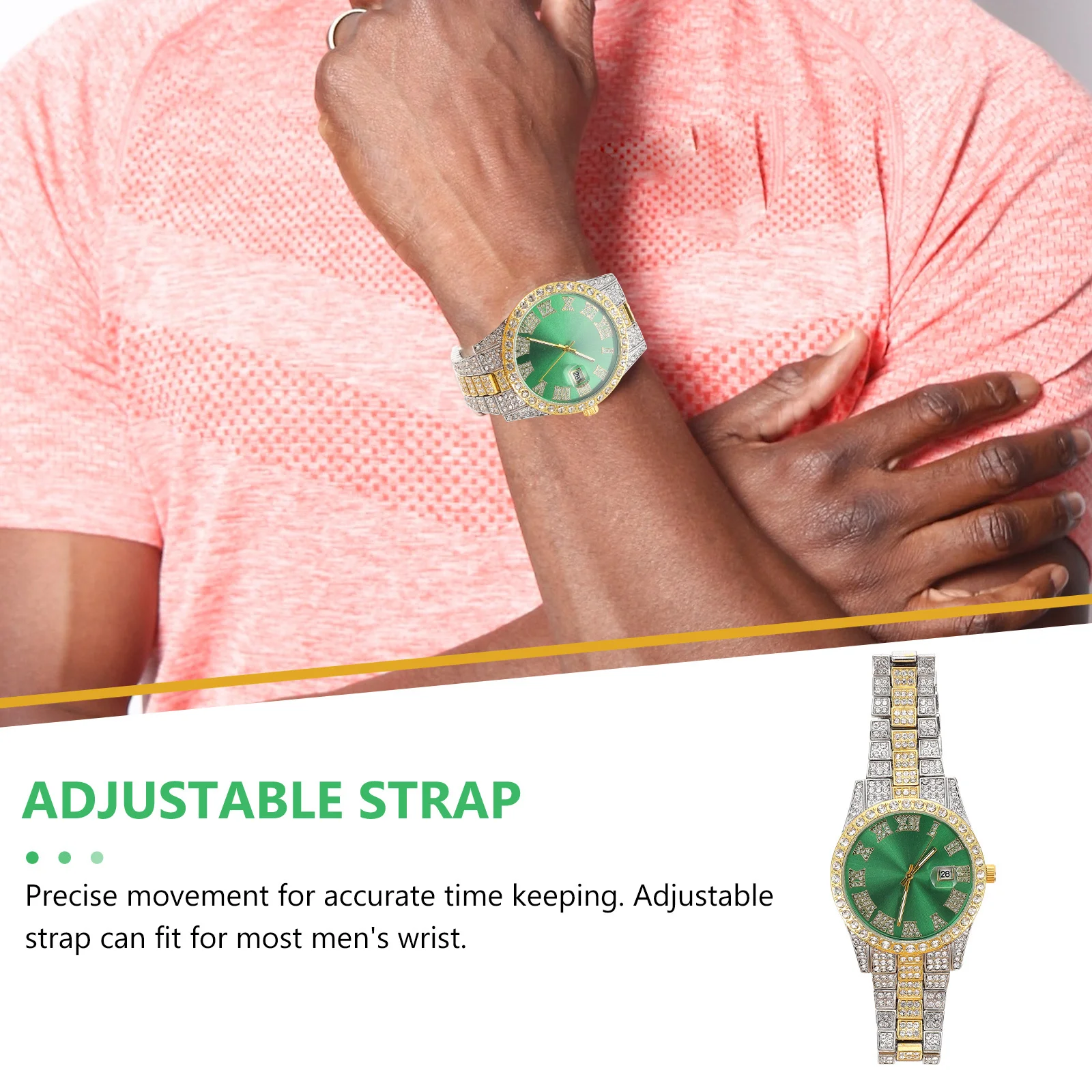 

Steel Band Quartz Watch Diamond-Encrusted Design Men Gift Stylish Exquisite Appearance Adjustable Strap Men Watch