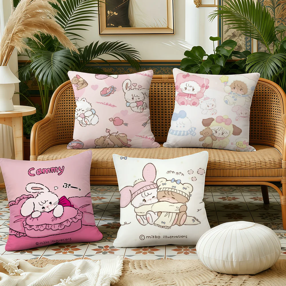 Kawaii M-Mikko Cute  cushion cover Pillow Case Plush Fabric Soft Double Sided Print Sofa Cushion Cover Throw Pillow Covers