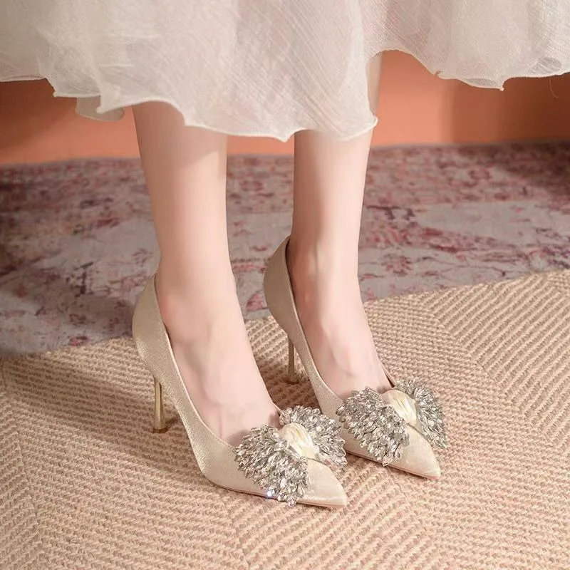 

Satin Pointed Toe High Heels for Women 2025 Style Slender Heels Elegant and Versatile French Autumn Single Shoes for Socialite