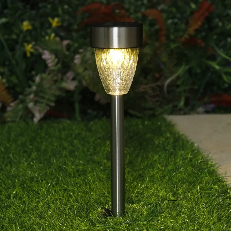 

NEW 6-Count Solar-Powered Tapered Column Pathway LED Light Set in Stainless Steel-Fast shipping