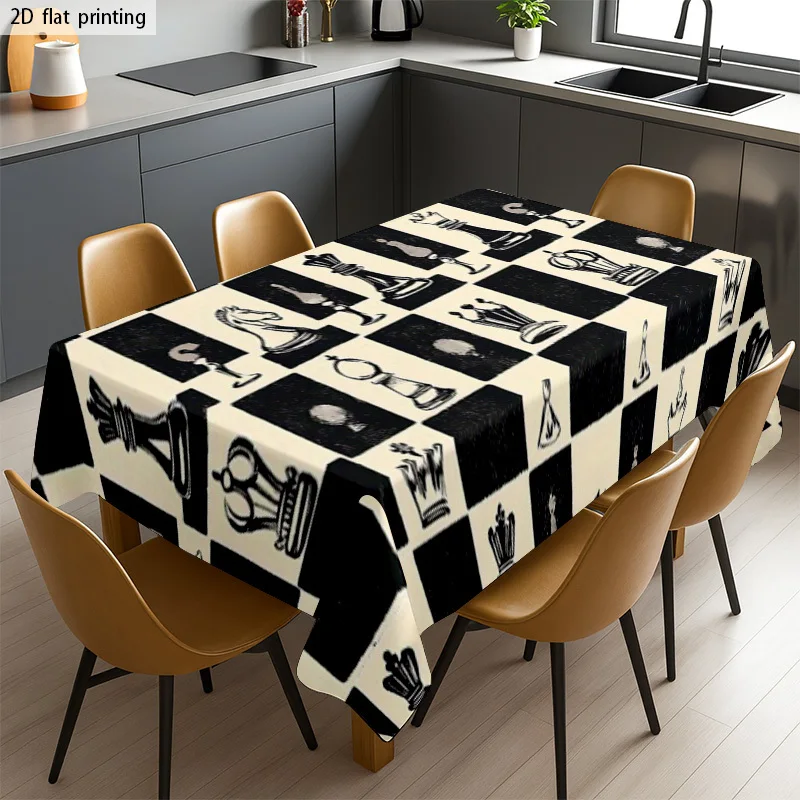 Black and White Chess Board Pattern Waterproof Tablecloth for Dining Room Picnic Outdoor Indoor Decor