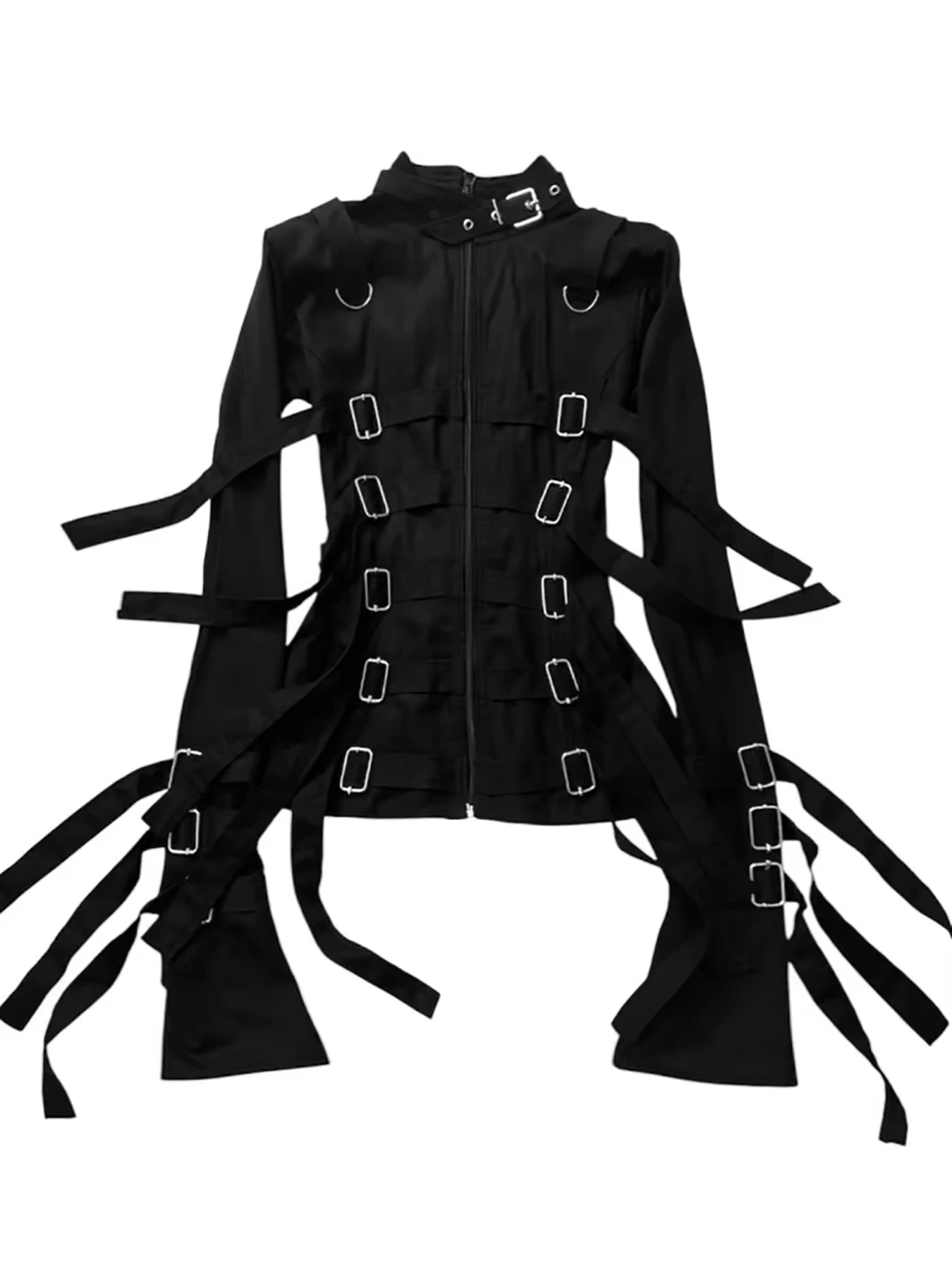 Autumn and winter new trend strap long sleeved metal buckle ribbon slimming subculture niche jacket jacket top