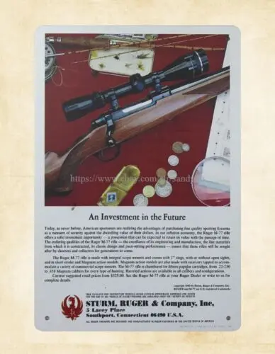 Ruger M 77 Rifle Ad w scope metal tin sign home decor accents sign