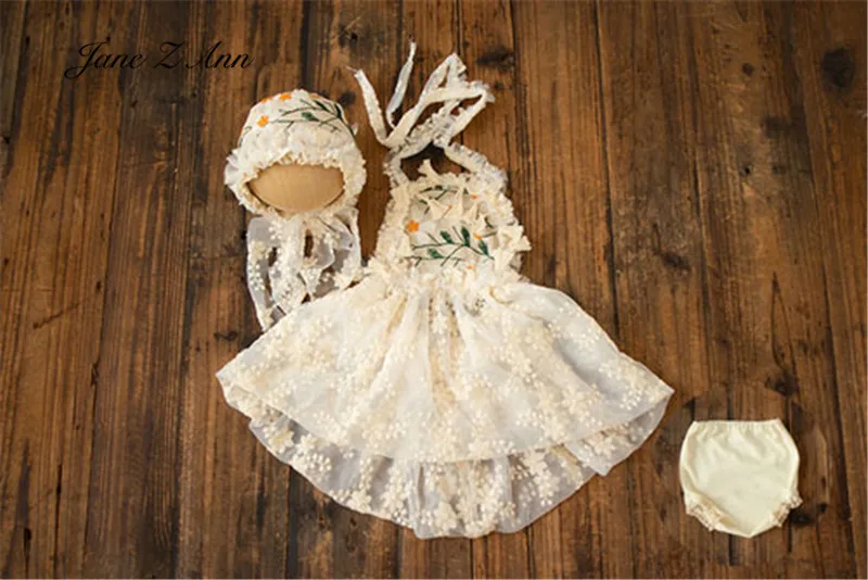 Lace embroidered gauze dress  flower baby girl princess photo suit newborn photography  props twins clothing