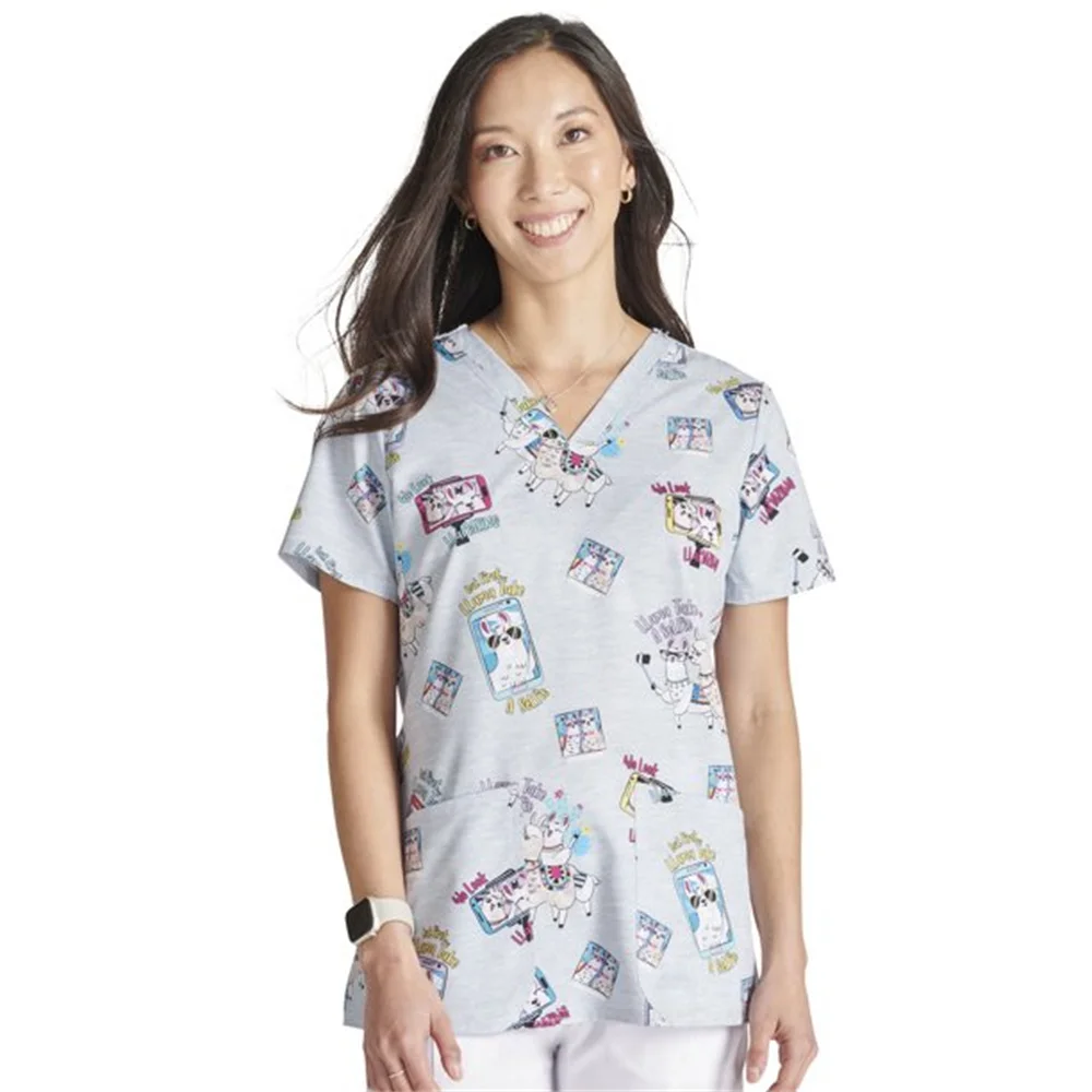 Floral Nursing Scrubs Tops Women Working Uniform Blouse Short Sleeve V-neck Uniform Blusas Nursing Clothes Nurses Tunic Uniform