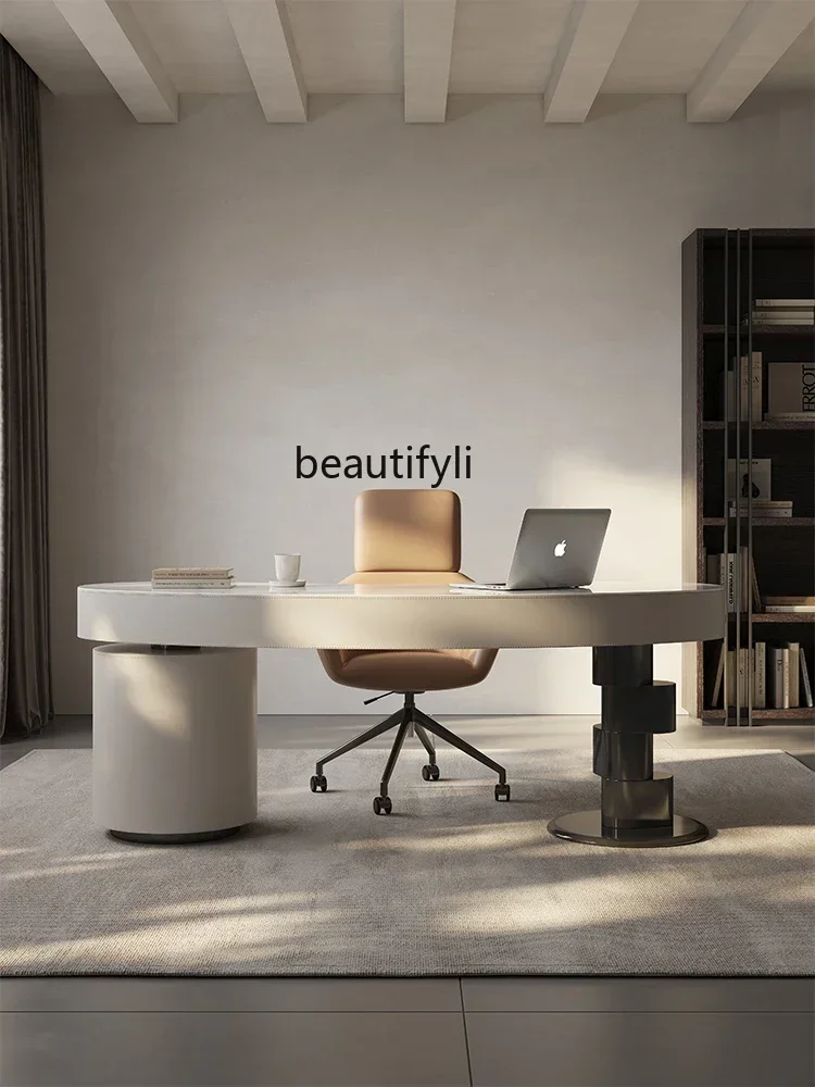 

11841Italian Minimalist Stone Plate Desk Modern Minimalist Desk High-End Saddle Leather Computer Deskcqy