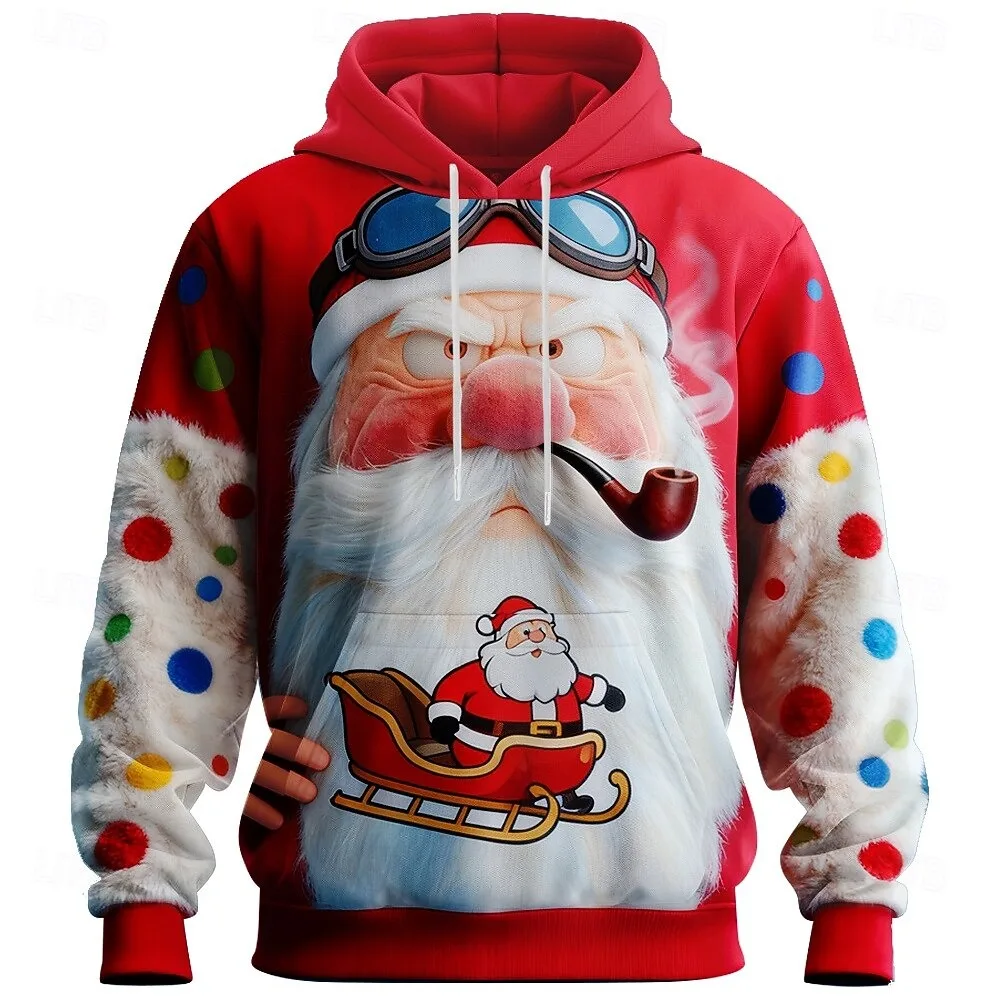

Christmas Men's Santa Claus 3D Cartoon Hoodie Sweatshirt Fashion Daily Crew Neck Home Party Gift Festival Oversized men clothing
