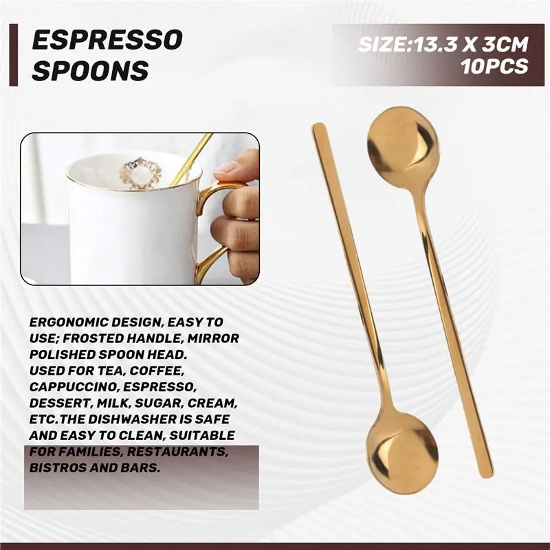 Stainless Steel 10 Pcs Espresso Spoons Teaspoons For Coffee Sugar Dessert Cake Ice Cream Soup Antipasto (Gold) Top-Rated