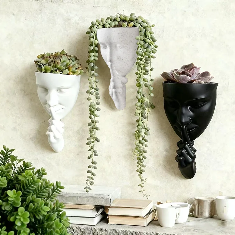 Artistic Face Shaped Wall Planter Retro Human Profile Flowerpots Creative Succulent/Plant Pot for Wall Decor Balcony&Living Room