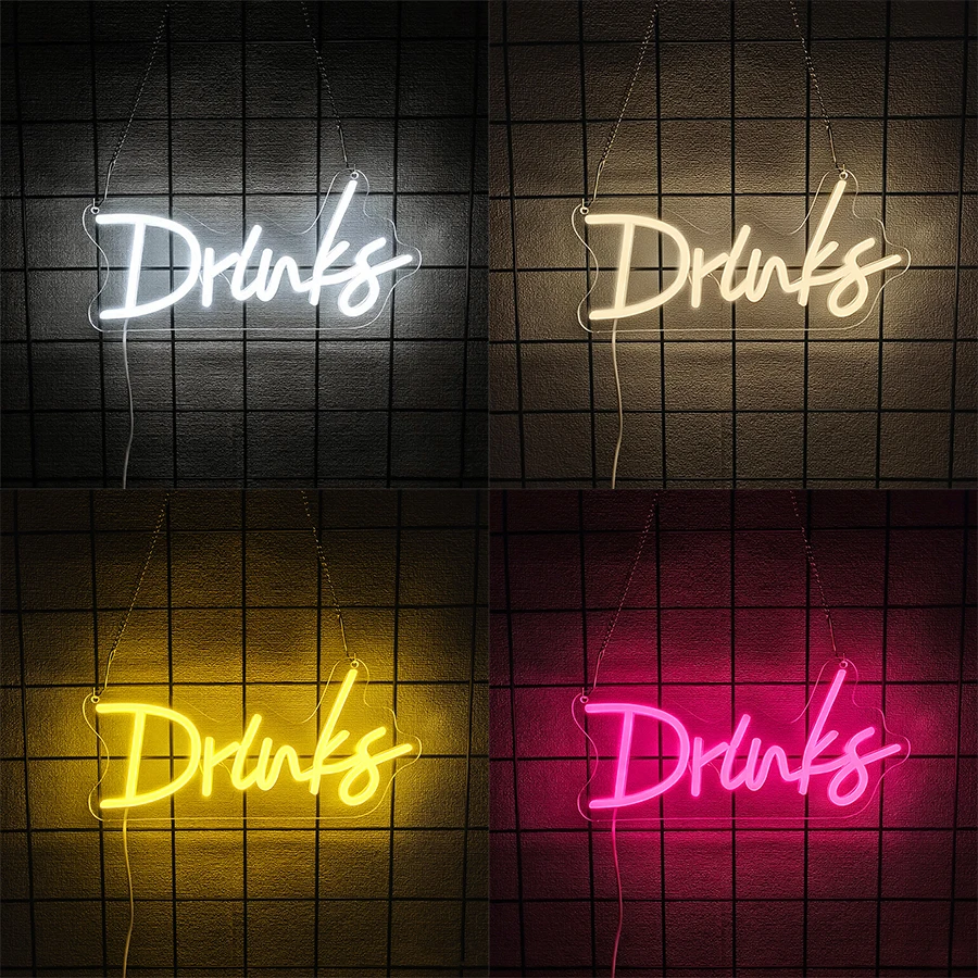 Drinks Led Neon Sign, Letter Icon Wall Decor, Used In Restaurants, Bars, Kitchens, Clubs, Soda Shops, Birthday Party Gifts.