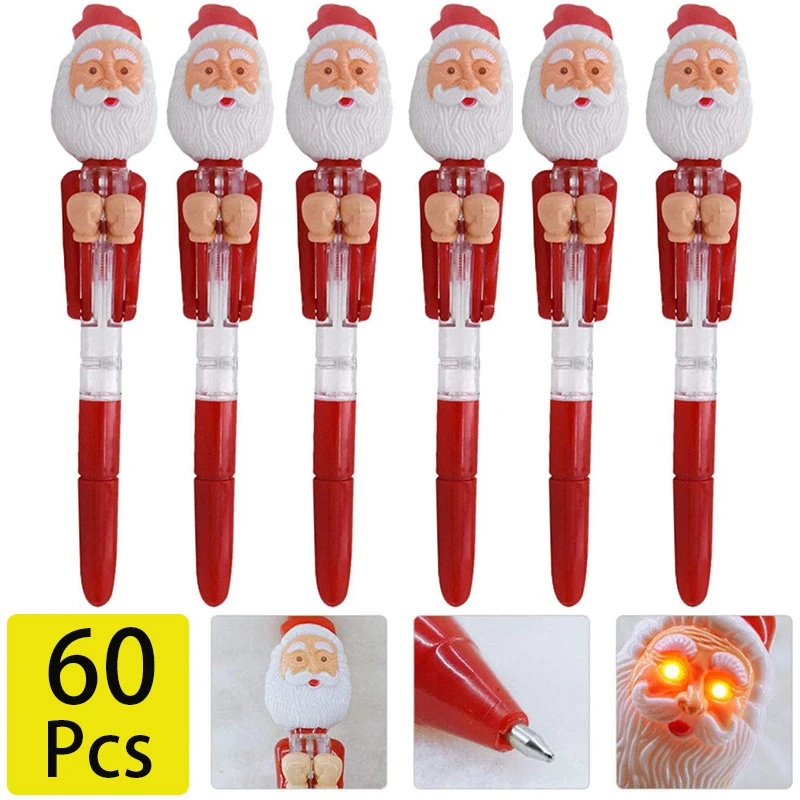 

60pcs Christmas Santa Claus Boxing Light Ballpoint Pen Ball Pens School Office writing Supplies Stationery Gift