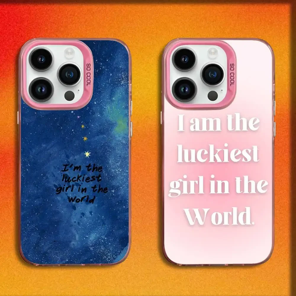 Luckiest girl in the world Phone Case For iPhone 17,16,15,14,13,12,11,Pro,Max,Plus,E,SE4,Air,Mini Pink IMD Box