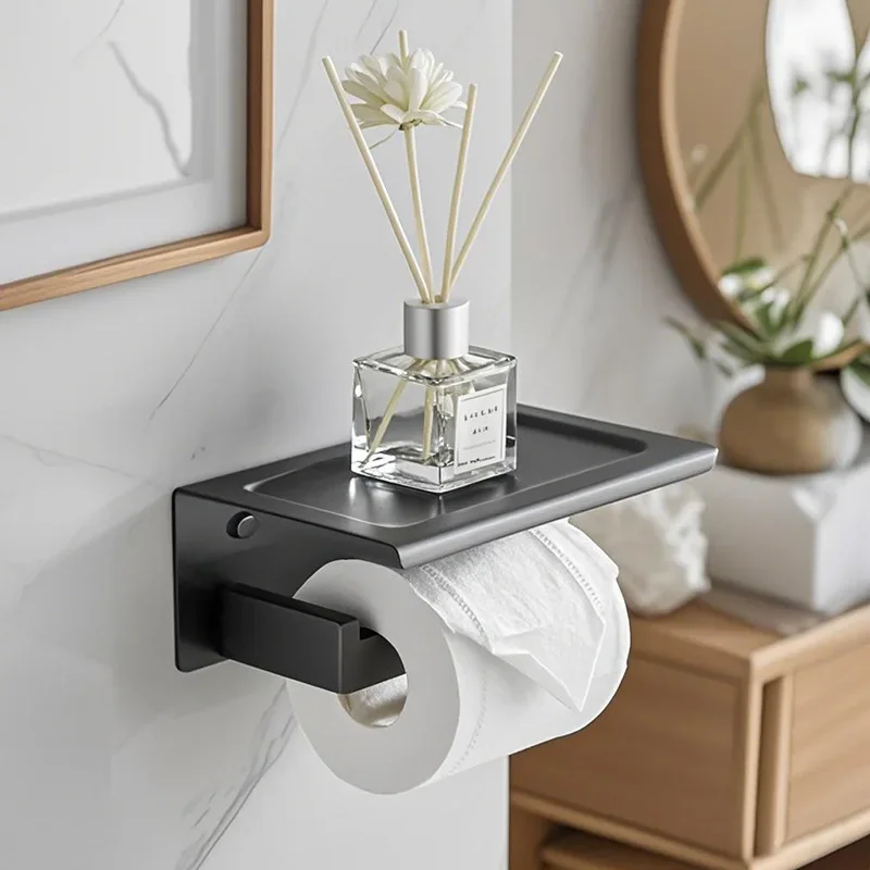 Durable304 Stainless Steel Toilet Paper Holder Hotel Bathroom Mobile Phone Holder Wall-mounted Creative Paper Holder