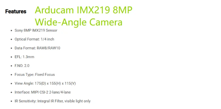 Arducam IMX219 8MP Wide-Angle Camera for NVIDIA Jetson AGX/Orin Nano/NX, 175° Lens, High-Resolution Imaging Module