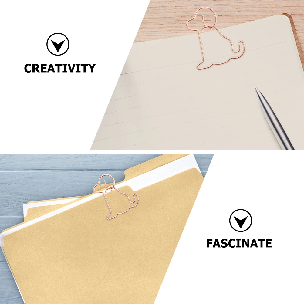 

50pcs Rose Gold Puppy Paper Clips Metal Cartoon Dog Clamps for Office ganizing Files Notes Photos Unique Design