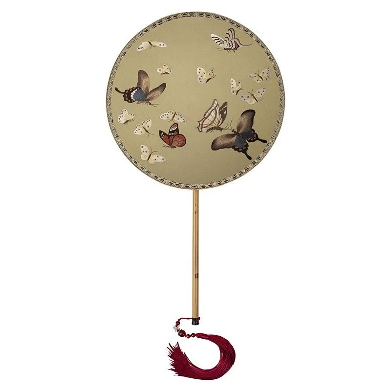 Su Embroidery Double-Sided Round Fan, Silk Stitching Craft Fan for Cheongsam, Vintage Chinese Hand Fa