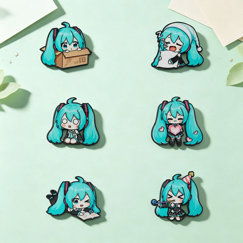 6pcs Kawaii Chibi Vocaloid Character Enamel Pins Set Cute Q Version Metal Brooches Cartoon Anime Lapel Badges for Backpacks