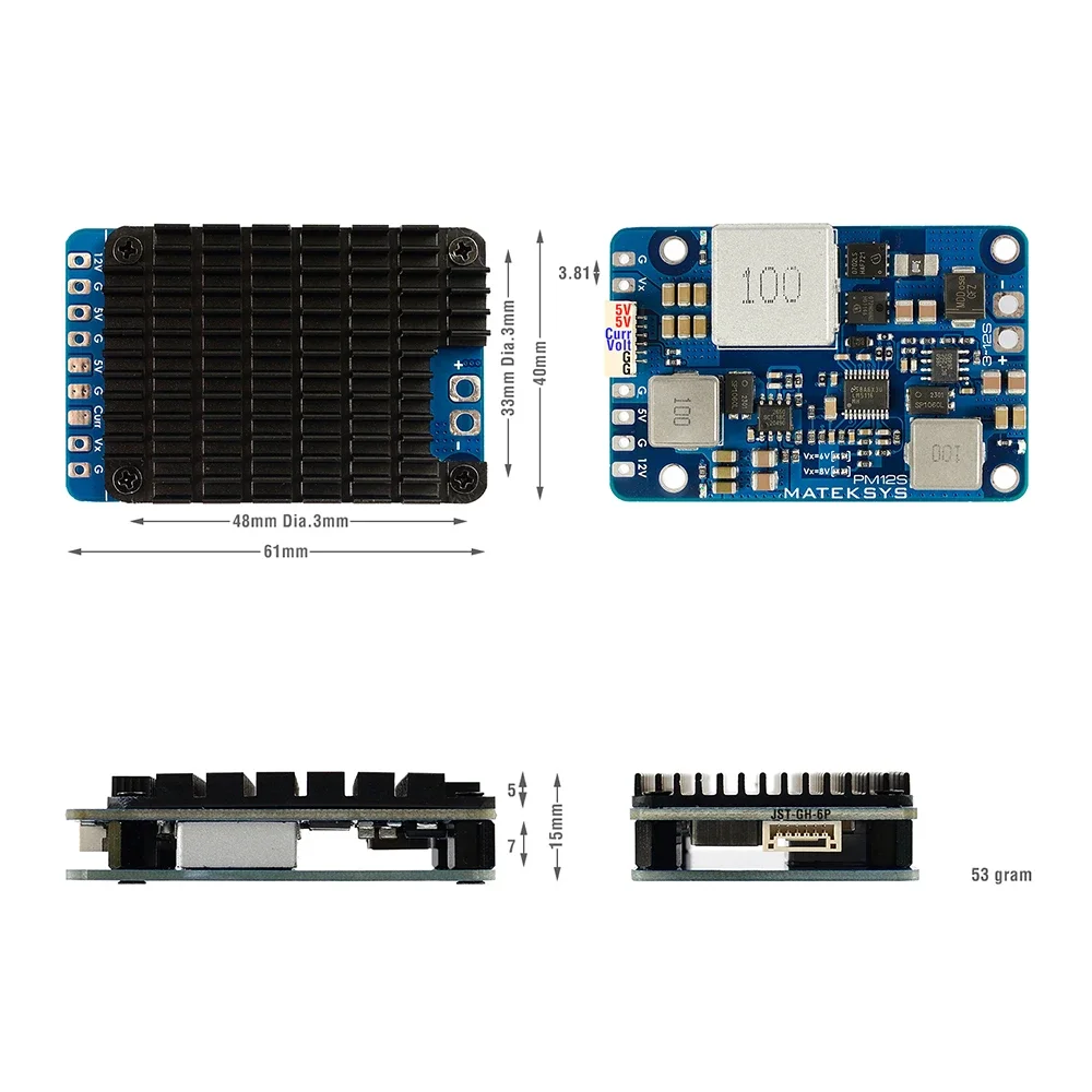 MATEKSYS PM12S-3 Power Module 3-12S LIPO 5V 9V VX BEC with HeatSink for RC Multirotor Fixed-Wing Airplane FPV Cinelifter