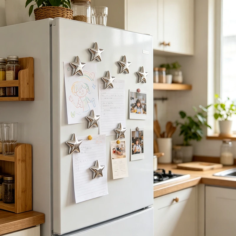 10PCS Shiny 3D Star Fridge Magnets Gold Silver Cute Magnetic Push Pin For Refrigerator Whiteboard Photo Postcard Home Decoration