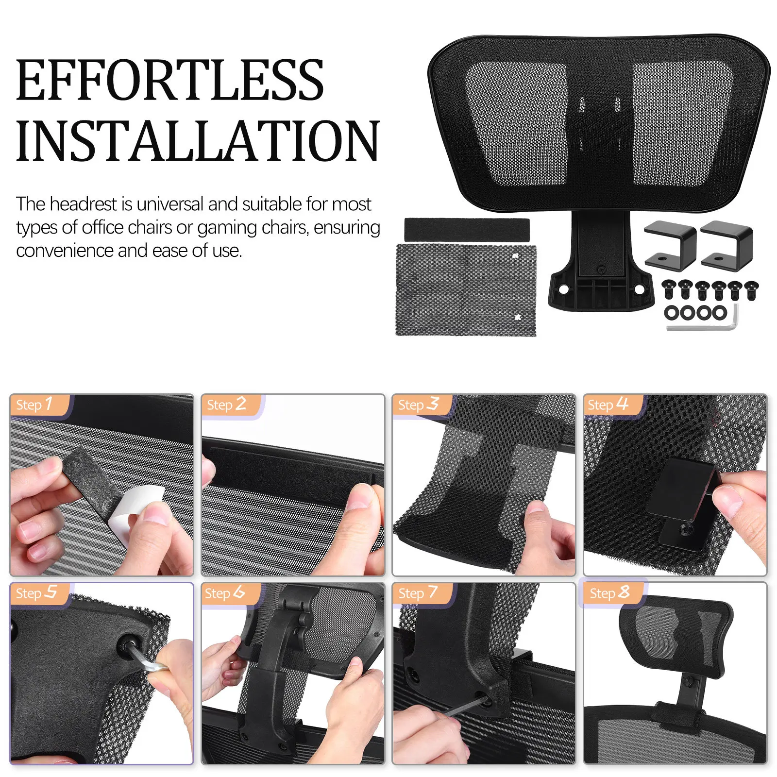 Office Chair Headrest Pillow Adjustable Angle Mesh Surface for Head and Neck Support Comfortable Breathable Summer Use Universal