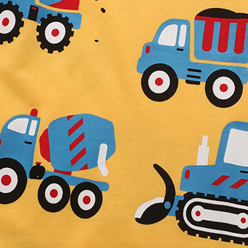 SAILEROAD 2024 Summer Yellow T Shirt Cotton Short Sleeve Cartoon Excavator T-shirts Kids Tee Girl Tops Boys Children Clothes