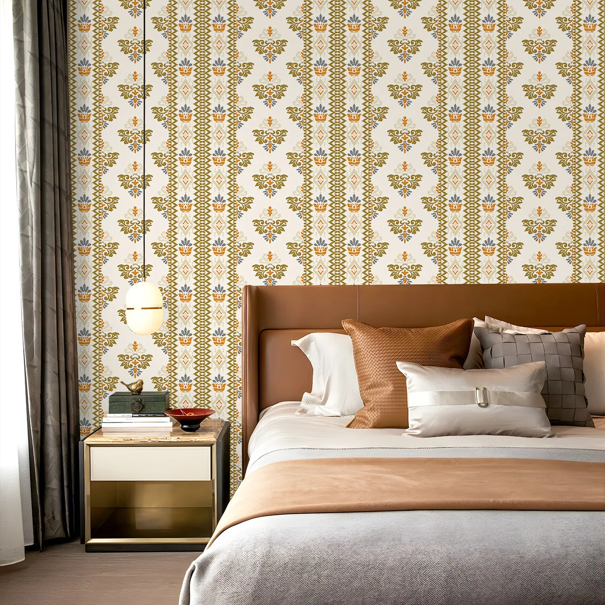 Bohemian Damask Peel and Stick Wallpaper Vintage Striped Self Adhesive Contact Paper for Bedroom Living Room Home Decor