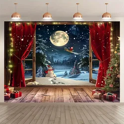 Santa and Winter Wonderland Background Fabric - Polyester Christmas decoration for indoor/outdoor parties and photo props