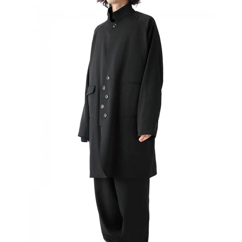 

Men's Trench Coat Spring And Autumn New British Style Standing Collar Dark Casual Loose Large Size Trench Coat