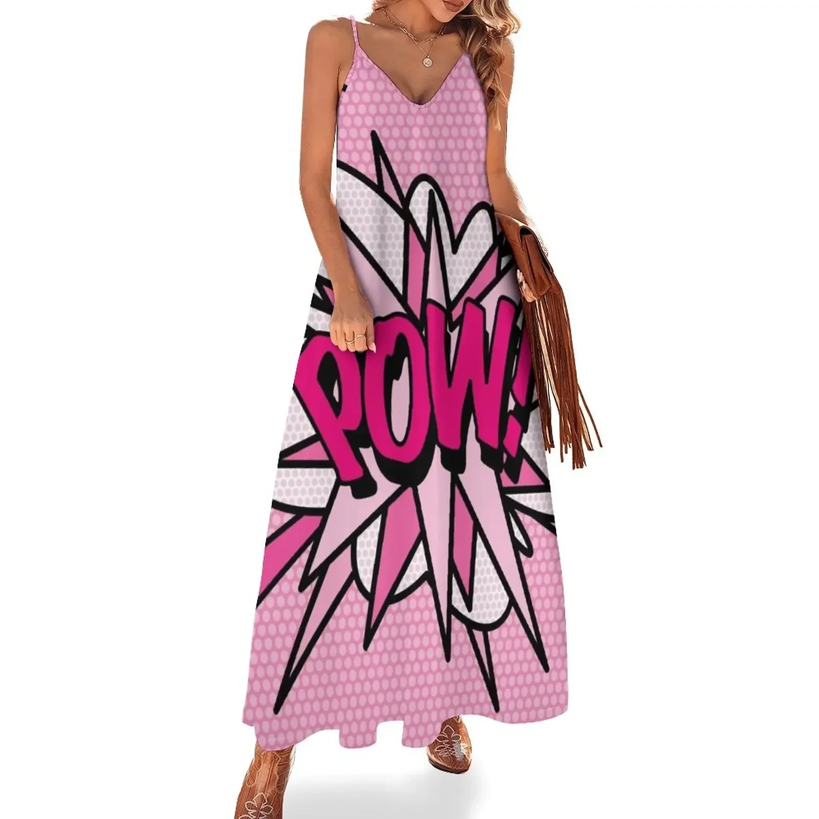 

POW Pink Comic Book Pop Art Modern Fun Typography Design Sleeveless Dress Dresses gala wedding dresses for woman Dress