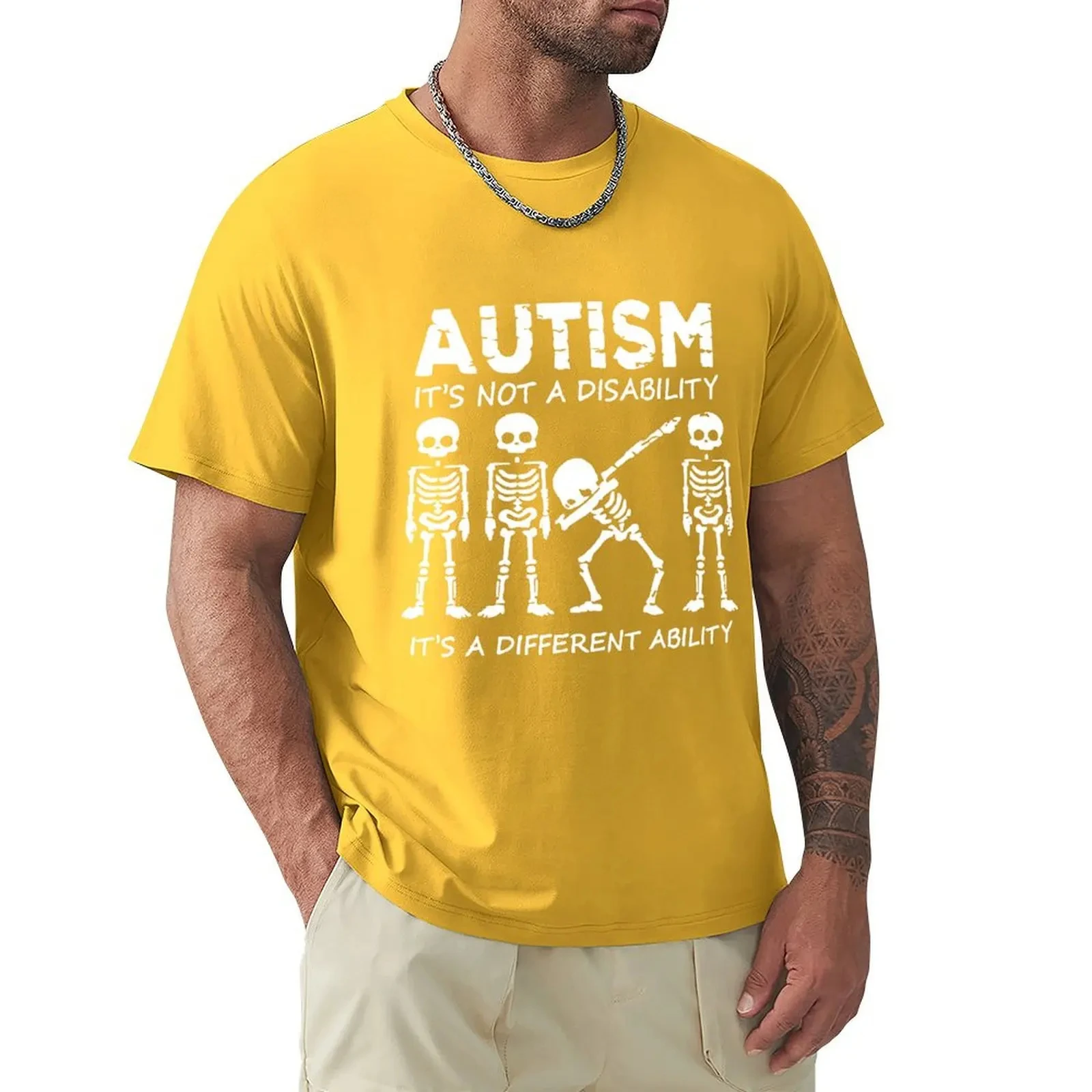 Skeleton Autism It\'s Not A Disability It\'s A Different Ability T Shirt Harajuku Short Sleeve T-shirt 100% Cotton Graphics Tshirt