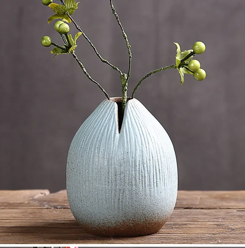 Stoneware zen small vase creative hand-made desktop decoration ceramic flower vase home retro vase Japanese-style vases
